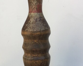 Vintage upcycled wooden bowling pin sculpture