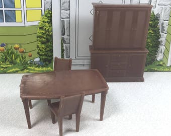 WOLVERINE DINING ROOM Pieces, 1/2" Scale, Soft Plastic, 1960's, Vintage Tin Dollhouse Furniture