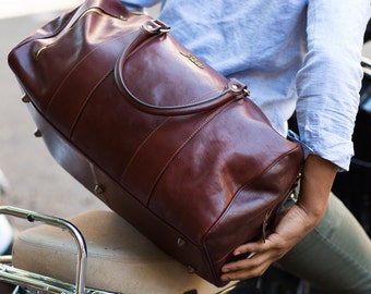 Leather Duffle Bag 21” / Floto 141217 Brown / Travel Bag / Leather Sports Bag / Cabin Travel Bag / Weekender / Overnight Bag / Leather Bag