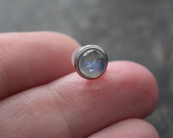 Large 8mm Moonstone Bioflex 16g (1.2mm) Barbell Piercing Jewelry Accessory Monroe Labret Philtrum Cartilage Faux Acrylic Stud Glow Rainbow