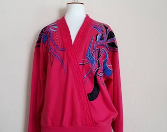 Stephanie London jumper 1980's vintage jumper 80's patterned jumper oversized jumper pink jumper ladies jumper size 10/12/14