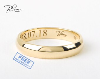 His and Hers Wedding Band Yellow Gold Wedding Ring 14K Solid Gold Classic Engraved Couple Ring BloomDiamonds