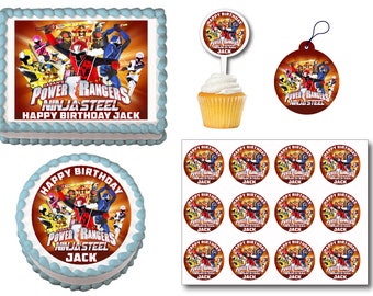 Power Rangers Edible Birthday Cake Toppers, Plastic cupcake Picks, Gift Tags or Stickers