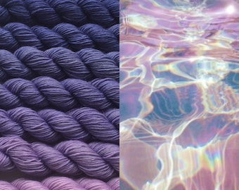 Gradient yarn set - merino superfine, handdyed yarn 200g- hand painted dyed sock shawl ombre -Lilac touch.