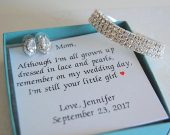 Mother of the Bride Gift, Mother of Bride gift from daughter, Bracelet and Earring set, Personalized mother of bride jewelry