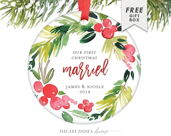 Married Christmas Ornament Personalized, Married Couple First Christmas Ornament 1st Christmas as Mr & Mrs Newlywed First Christmas Married
