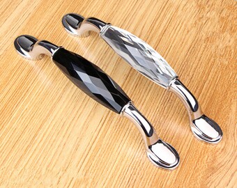 3.78''5.0''Crystal Drawer Pulls Handles Knob Glass Dresser Pull Kitchen Cabinet Handle Door Handle Knob Cupboard Knobs Black Clear 96 128mm