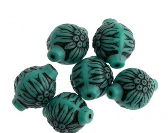Vintage West German molded plastic black on turquoise 15x12mm.. Pkg of 10. b6-155(e)