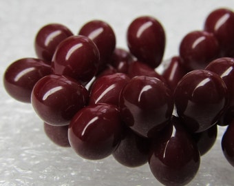 Czech Glass Teardrop Beads 6 x 4mm Smooth Opaque Burgundy Red - 50 Pieces
