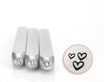 HEART Stamp Pack, Three Metal Stamps ImpressArt Sizes 1.5mm, 2mm, and 3mm Tiny, Small Outline Hearts Metal Leather and Clay Tool Impress Art
