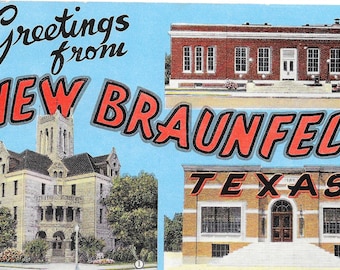 Large Letter POSTCARD / Vintage Greetings from NEW BRAUNFELS Texas Large Letters Postcard Unused unposted