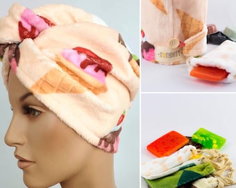 Turban Hair towel wrap hood plus FREE soap bag