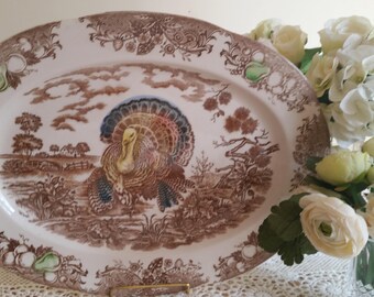 1940s Large Turkey Transferware Platter
