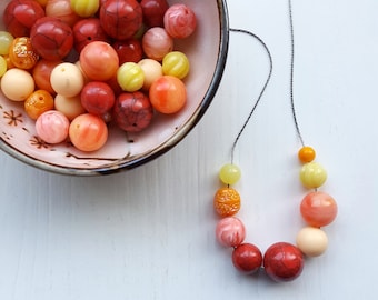 grapefruit marmalade - necklace, vintage beads - orange, pink, red, coral, terra cotta, salmon, lemon, yellow - juicy chunky jewelry