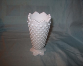 Antique Vintage Fenton Hobnail Milk Glass Vase, Small