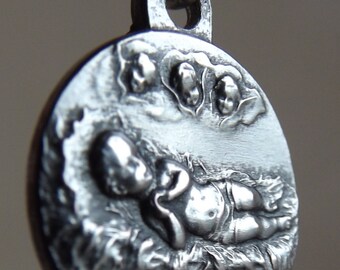 Baby Jesus Christ Birth - Religious Medal Pendant Charm Necklace - bethlehem- Angels Jerusalem