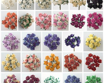 Bunch 12 PAPER TEA ROSE 1cm Flower Bud with Stem Spray Favour Craft Decoration