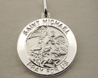 Personalised Silver St Michael Patron Saint of Police Officers & Military Personnel Pendant Medal + Chain Option - Gift Religious Jewellery