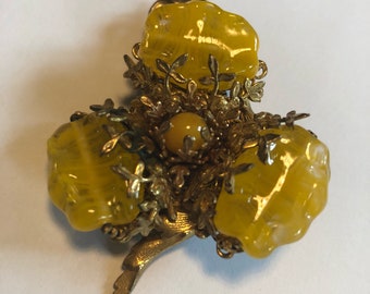 Miriam Haskell yellow and gold brooch