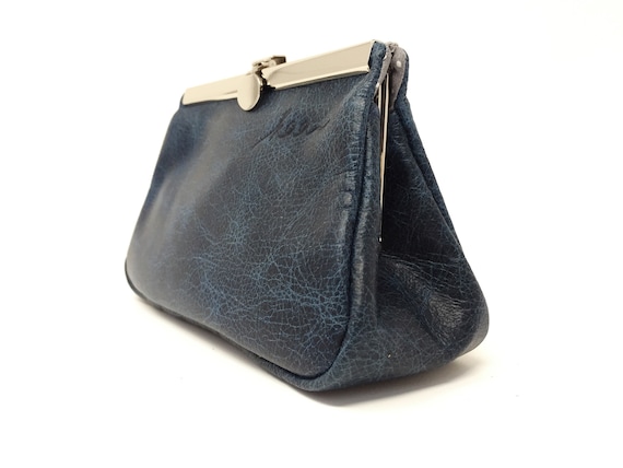 blue cosmetic bag leather,cosmetic purse,leather pouch,small leather clutch, Make up bag, clutch blue leather