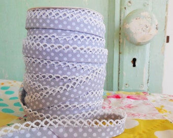 Gray Polka Dot Crochet Edge Double Fold Bias Tape (No. 13)