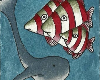ACEO. Artist trading card. 'Approaching Whale.' Original watercolour.