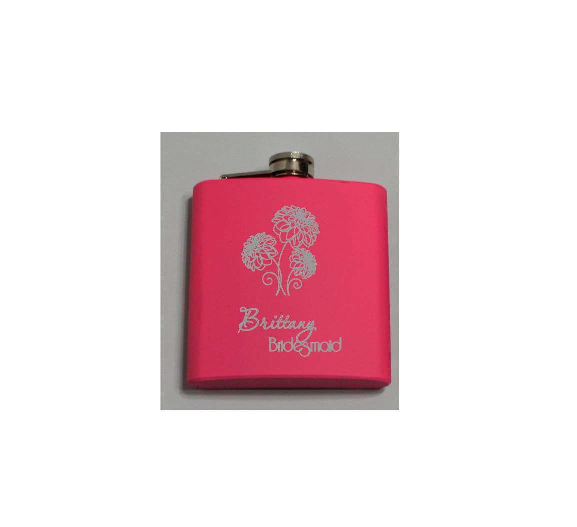 Bridal Party Flasks Personalized 6oz Wedding Flasks Pink