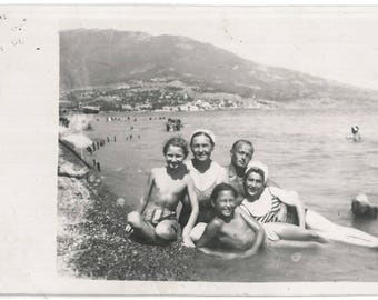 Old Soviet snapshot vintage photo Russian family on beach