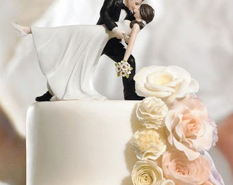 Wedding Cake Topper, Bride and Groom Cake Top, Romantic Dip Wedding Cake Topper, Wedding Cake Tops