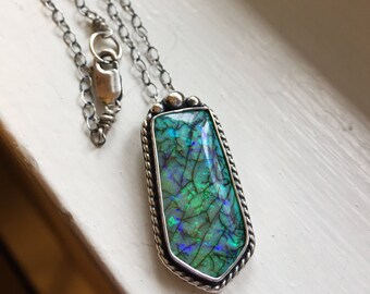 Cultured Opal sterling silver necklace // 18" chain // Handmade // opal jewelry // silver jewelry
