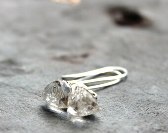Trilliant Crystal Quartz Earrings Sterling Silver Petite Dangle Clear Stone Earrings