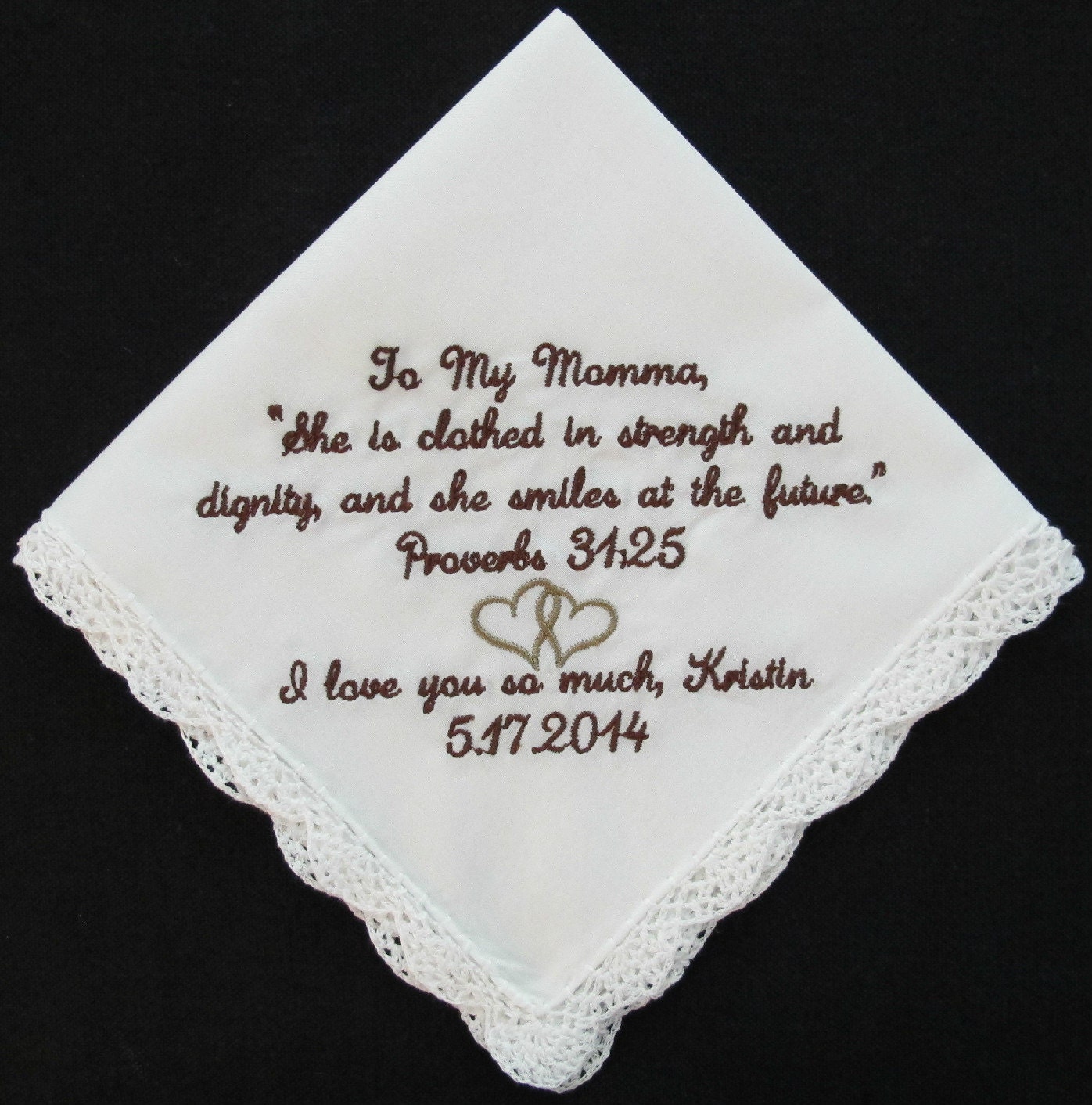 Embroidered Wedding Handkerchief for the Mother of the Bride