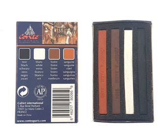 Conté Crayons x 4 Vivid Colours: Box contains black, white, bistre, sanguine.