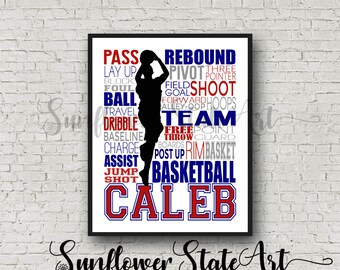 Boy's Basketball Typography, Basketball gift, basketball wall art print, Basketball Team Gift, Sports Team Gift, Basketball Poster