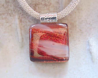 Petite, Dichroic Glass Pendant, Fused Glass Jewelry, Necklace, White, Copper, Necklace Included, A10