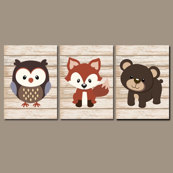 WOODLAND Animal Wall Art Boy Woodland Nursery Decor CANVAS