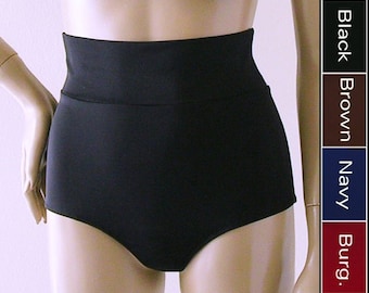 Ultra High Waisted Bikini Bottom in Black, Navy, Burgundy, or Brown in S-M-L-XL