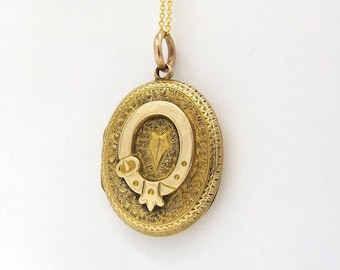Gold Victorian Locket Necklace | 9ct Gold Back And Front | 9k Oval Antique Belt Buckle Photo Locket Pendant On A Chain