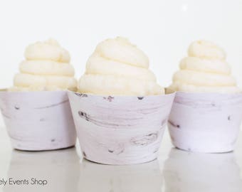 Rustic Birch Wood Cupcake Wrappers, Birch Like Wood Cupcake Wrappers, Birch Cupcake Wrappers, BOHO Cupcake Wrappers- Set of 6, 12, 18, 24+