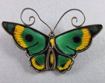 OBO - David Andersen Sterling Silver Vintage Norway Enamel Butterfly Brooch Pin, 1-3/4"