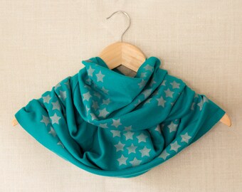 Infinity Scarf, Valentines Gift, Turquiose, Cowl Scarf, Circle Scarf, Printed Scarf, Jersey Scarf, Screen Print, Hearts, Valentines Day
