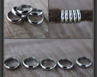 10 Stainless Steel Rings Dreadlock Beads 8mm Hole (5/16 Inch)