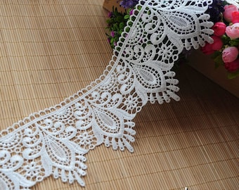 Venise lace trim embroidered with vintage Victorian patterns/Wide Lace Trim/Guipure Lace/White Wedding Lace by the yard VL-23-WH