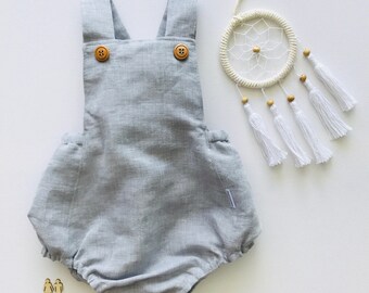 Vintage Romper - Grey Linen