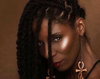 Ankh // Key of Life // Egypt // Afrocentric // Natural Wood Hand Stained Earrings // African and Caribbean Inspired Jewelry