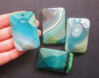 AS PICTURED- 4pcs Large Blue Green Stripe Agate Rectangle Pendant 35x55mm- top drilled