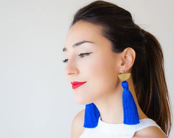 Royal Blue Earrings Tassel Earrings Statement Earrings Statement Jewelry Long Earrings Blue Outfit Blue Accessory Boho Earrings / CHASSIO
