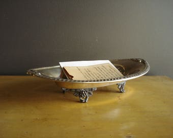 Vintage Silver Footed Tray - Oval Silverplate Mini Platter or Mini Serving Tray with Feet - Sheridan