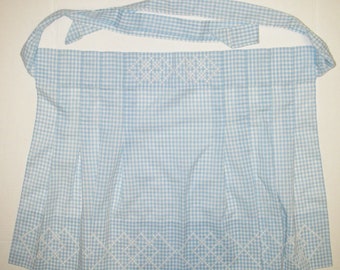 Vintage Apron Gingham Cross Stitch Checkered Handsewn Blue White