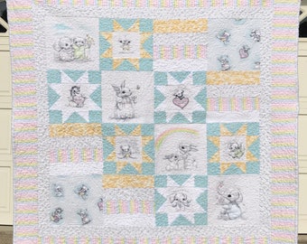 Quilted, Hand Crafted Baby's Quilt-Keepsake-Newborn-Home Furnishing-Crib Bedding-One of a Kind